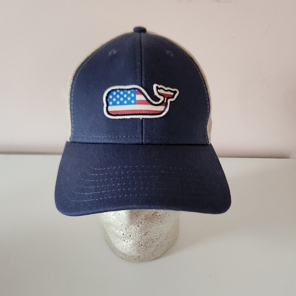 Vineyard Vines Other - Vineyard Vines trucker hat cap whale logo blue beige mesh